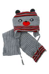 Комплект детский (для мальчика) шапка и шарф «Мишка»  65PB0009-1 junior (Серо-красный)