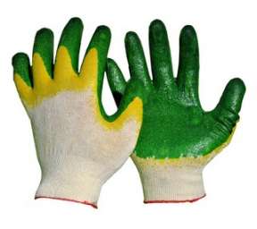 Перчатки хлопчатобумажные с двойным латексным покрытием (зеленые)