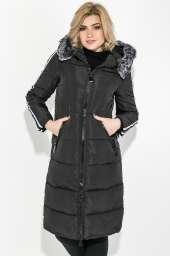 Пальто женское зимнее с лампасами 677K006 (Черный)