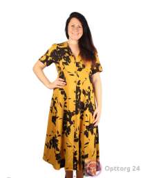 Платье длинное желтое с цветочным рисунком