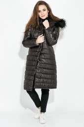 Пальто женское, однотонное с капюшоном  72PD230-1 (Черный)