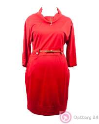 Платье женское с пояском на талии и декором красное