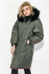 Пальто женское зимнее, стильный крой 69PD1057 (Хаки)